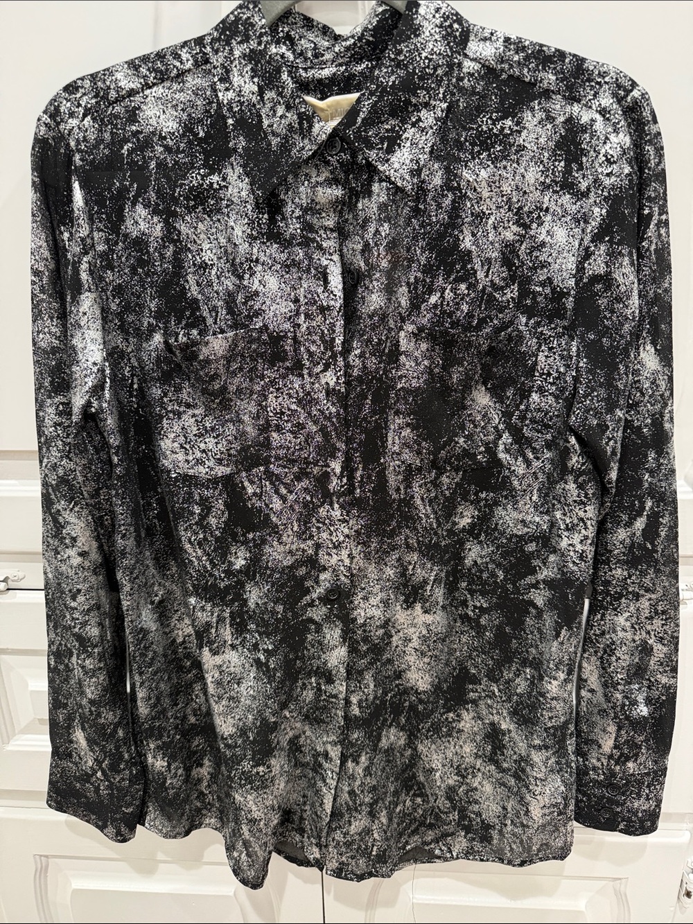 Black & Silver Patterned Button-Up Shirt Jacket